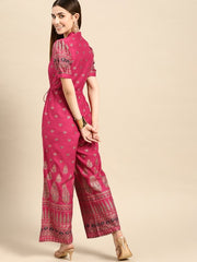 Women Pink & Golden Ethnic Motifs Printed Basic Jumpsuit