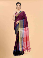Purple & Pink Zari Art Silk Fusion Arani SareeSareeThe Arani saree exudes timeless elegance with its solid hue, making it perfect for traditional occasions. Ornamented with intricate Zari work along the borders, it ePurple & Pink Zari Art Silk Fusion Arani Saree
