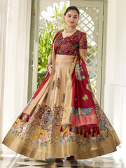 Kalamkari Printed Ready to Wear Lehenga & Unstitched Blouse With Dupatta