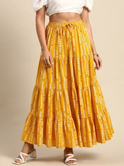 Floral Printed Tiered Flared Maxi Skirt