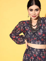 Navy Blue Printed Ready to Wear Lehenga Choli