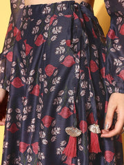 Navy Blue Printed Ready to Wear Lehenga Choli