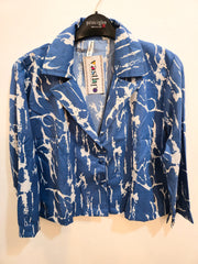 Abstract Blue & White Printed Collared Shirt