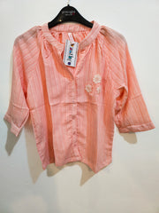 Blush Pink Striped Cotton Blouse with Floral Embroidery