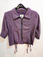 Purple Lace Zip-Up Crop Jacket