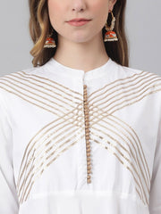 Women White Yoke Design Gotta Patti Kurta with Palazzos & Dupatta