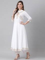 Women White Yoke Design Gotta Patti Kurta with Palazzos & Dupatta