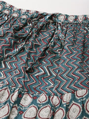 Anayna Women Blue And White Printed Cotton Tiered Long Skirt