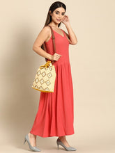Women Yellow & Off-White Embellished Sling Bag