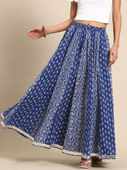Floral Printed Pure Cotton Flared Maxi Skirt