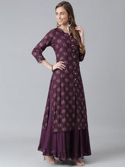 Women Purple Ethnic Motifs Printed Kurta with Skirt
