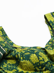 Floral Printed Cotton Lehenga & Blouse With Dupatta