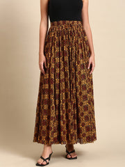 Anayna Women Floral Printed Pleated Flared Maxi Skirt