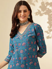 Floral Printed Regular Pure Cotton Kurta With Trousers & Dupatta