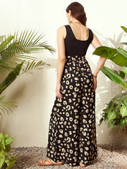 Animal Printed Square Neck Sleeveless Basic Jumpsuit