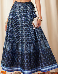 Women Deep Navy Blue Floral Skirt