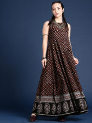 Paisley Indie-Floral Print Sleeveless Maxi Bagru Ethnic Dress