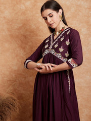 Ethnic Motifs Embroidered A-Line Kurta With Trouser