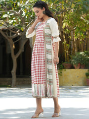Women Cream-Coloured & Maroon Checked Maxi Dress
