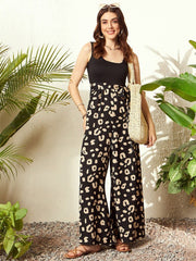 Animal Printed Square Neck Sleeveless Basic Jumpsuit