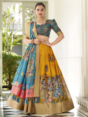 Kalamkari Printed Ready to Wear Lehenga & Unstitched Blouse With Dupatta