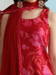 Floral Printed Straight Kurta with Trousers & Dupatta