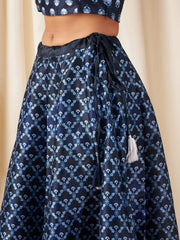 Women Deep Navy Blue Floral Skirt