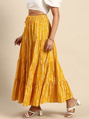 Floral Printed Tiered Flared Maxi Skirt