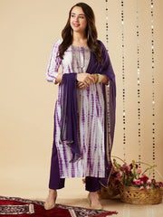 Women Shibori Dyed Sequined Plus Size Kurta with Trousers & Dupatta