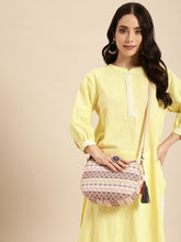 Textured Self Design Half Moon Sling Bag with Tasselled Detail
