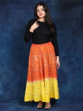 Paprika And Lemon Bandhani Tie-Dye Pure Cotton Skirt with Large Sequins