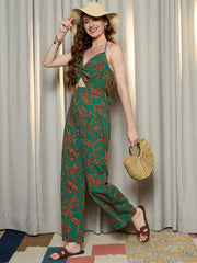 Halter Neck Printed Basic Jumpsuit