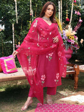 Floral Printed V-Neck Straight Kurta With Palazzos And Dupatta