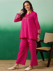 Pink Embroidered Shirt & Palazzo