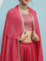Embroidered V-Neck Ready to Wear Lehenga & Blouse With Dupatta