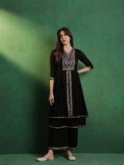 Alina Cut Embroidered A-Line Silk Kurta With Palazzo Set