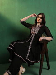Alina Cut Embroidered A-Line Silk Kurta With Palazzo Set