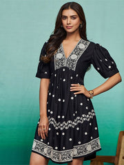 Embroidered Fit & Flare Dress