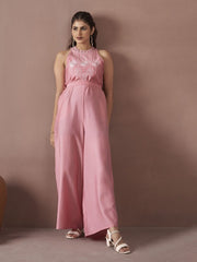 Embroidered Waist Tie-Up Jumpsuit
