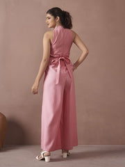 Embroidered Waist Tie-Up Jumpsuit