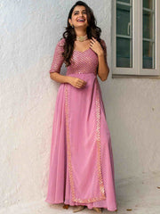 Embroidered maxi Ethnic motifs Georgette Fit and Flare Dress