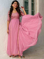 Embroidered maxi Ethnic motifs Georgette Fit and Flare Dress