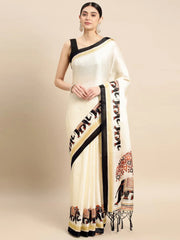 Ethnic Motifs Silk Blend SareeSareeThis festive saree boasts ethnic motifs, perfect for occasions steeped in cultural celebration. Its striped border adds a touch of traditional charm, enhancing its aEthnic Motifs Silk Blend Saree