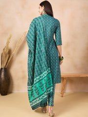 Ethnic Motifs Printed Pure Cotton Kurta & Trousers With Dupatta