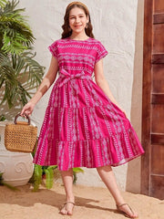 Floral Print Fit & Flare Cotton Midi Dress