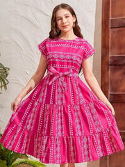 Floral Print Fit & Flare Cotton Midi Dress