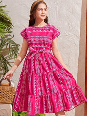 Floral Print Fit & Flare Cotton Midi Dress