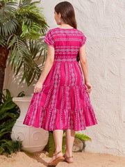 Floral Print Fit & Flare Cotton Midi Dress