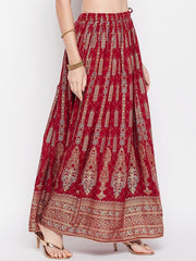 Floral Printed Flared Maxi Skirt