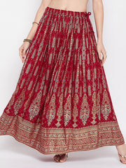 Floral Printed Flared Maxi Skirt